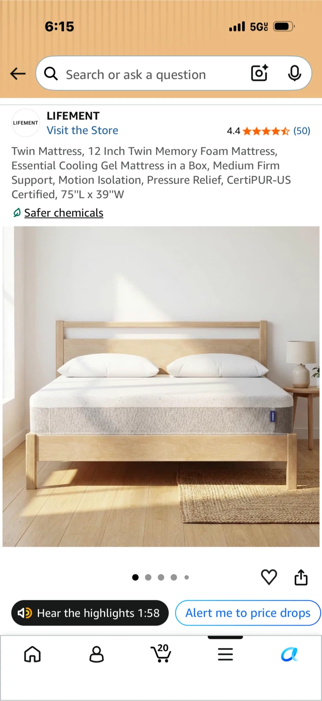 LIFEMENT 12-inch Twin Memory Foam Mattress
