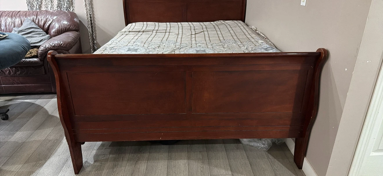 Dark Wood Sleigh Bed Frame with mattress free - photo 2