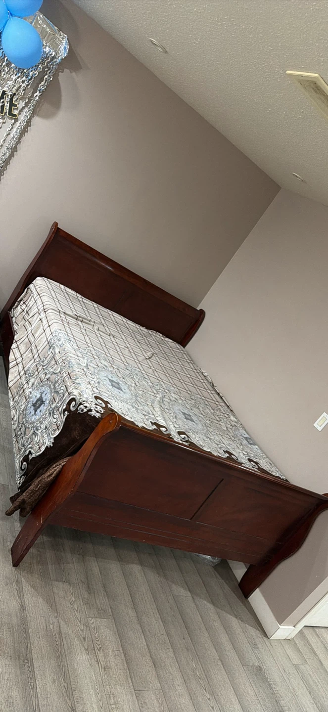 Dark Wood Sleigh Bed Frame with mattress free - photo 3