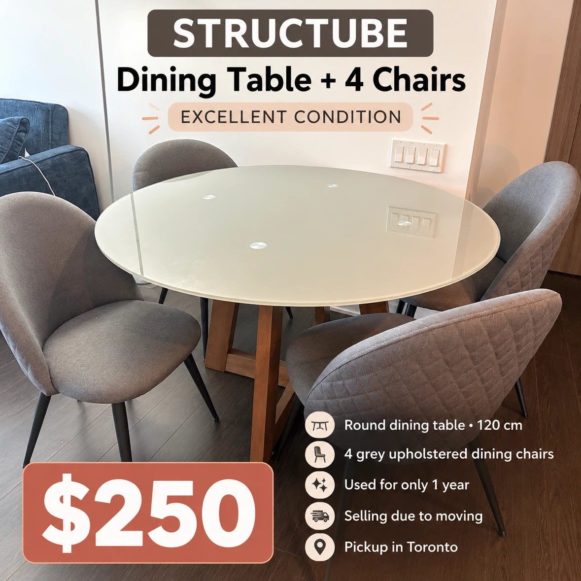 Structube Round Dining Table and 4 Chairs