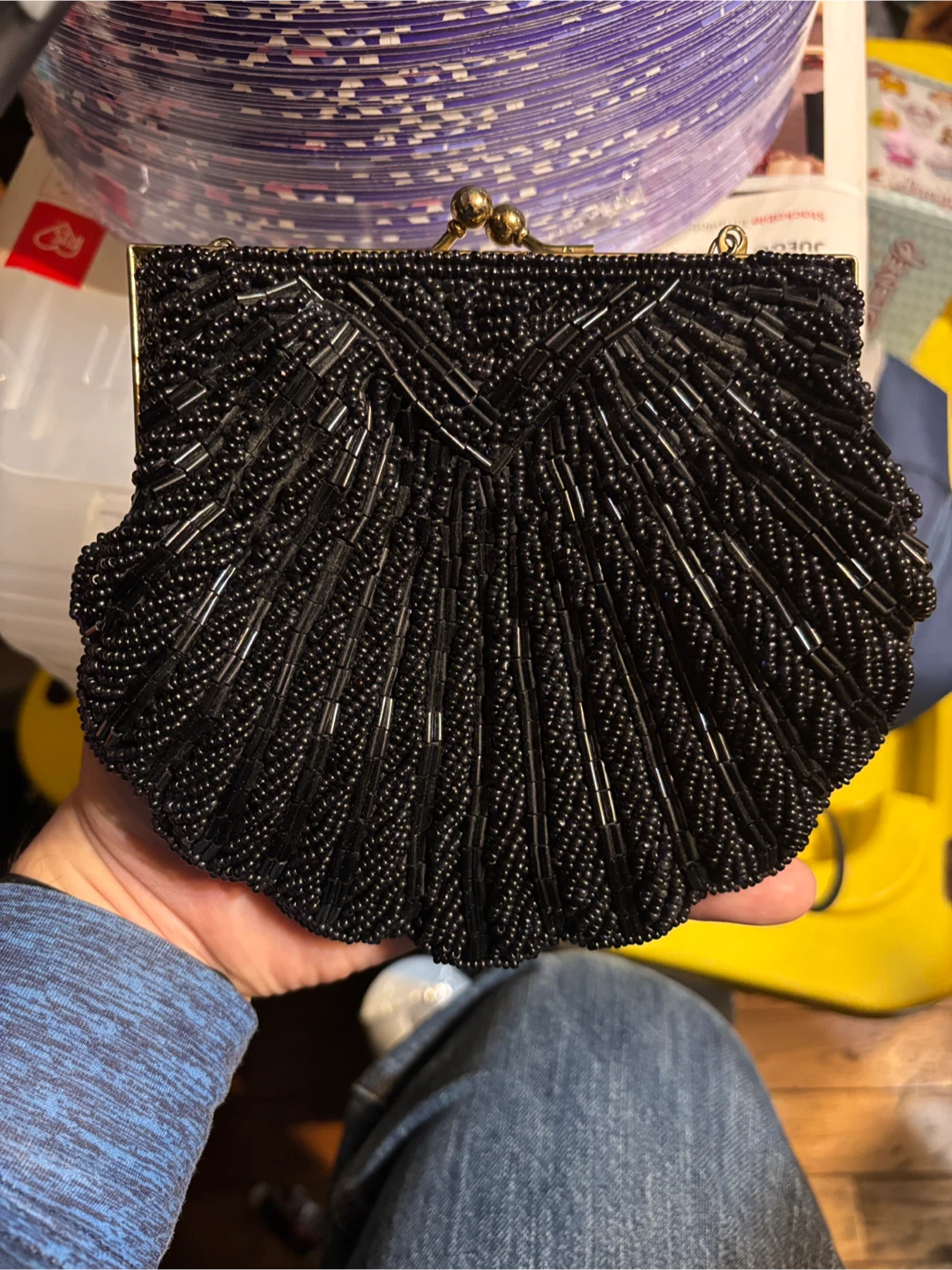 Vintage Black Beaded Evening Clutch