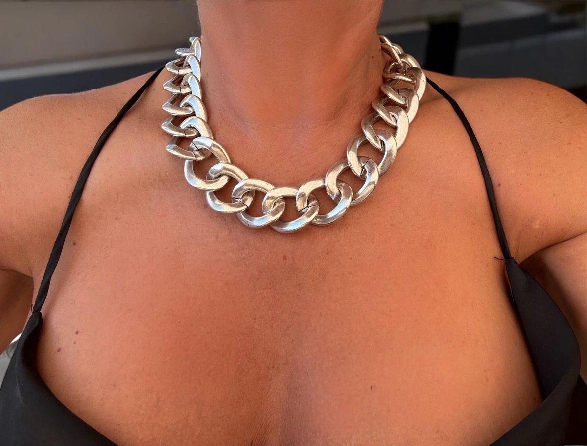 Chunky Silver-Tone Chain Choker Necklace