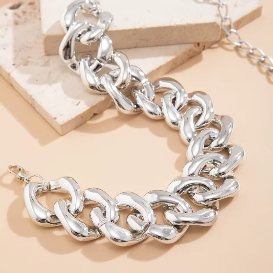 Chunky Silver-Tone Chain Choker Necklace - photo 2