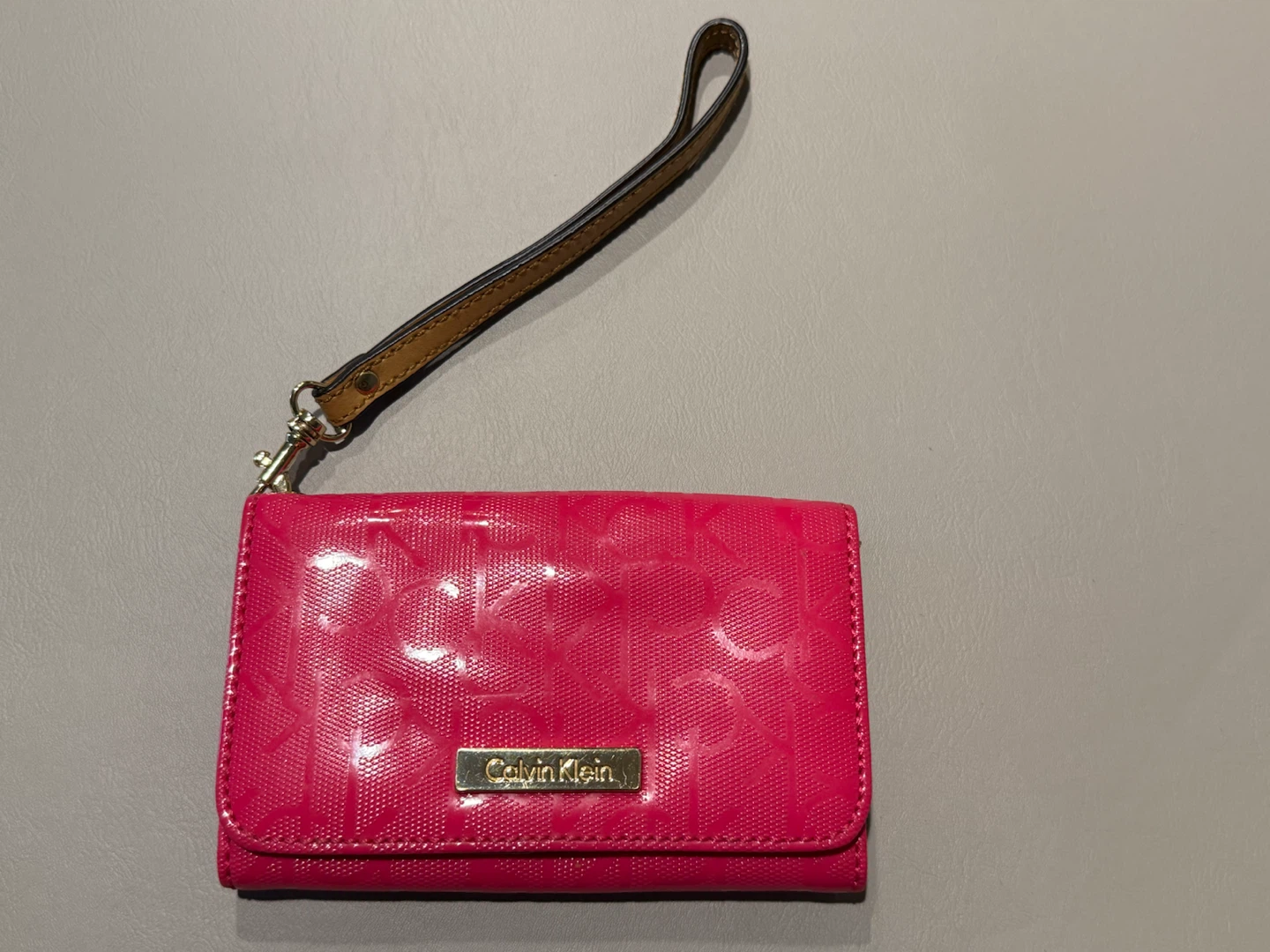 Calvin Klein Hot Pink Monogram Wristlet Wallet with Card Holder