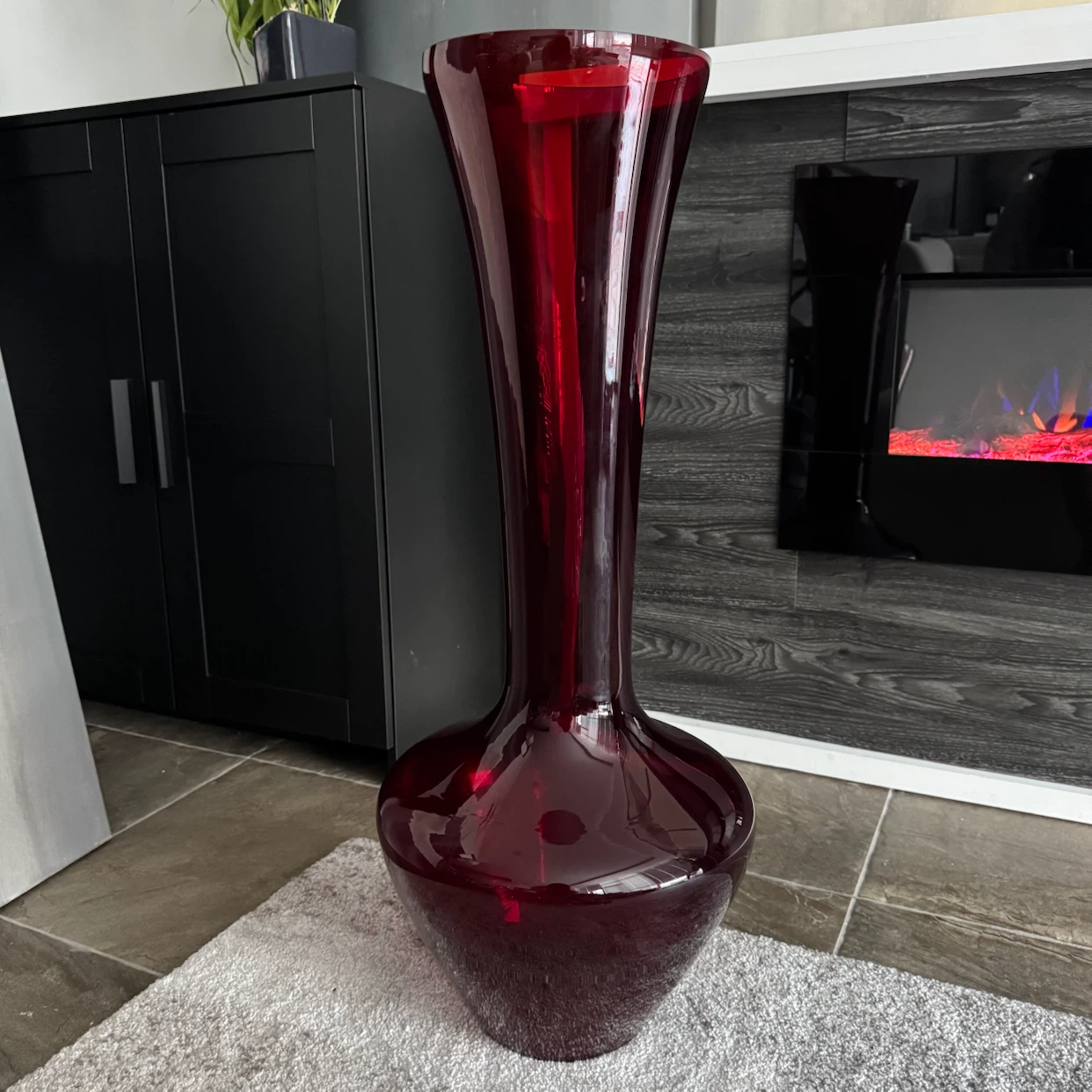 Tall Vintage 33.5” Red Glass Floor Vase Statement Piece
