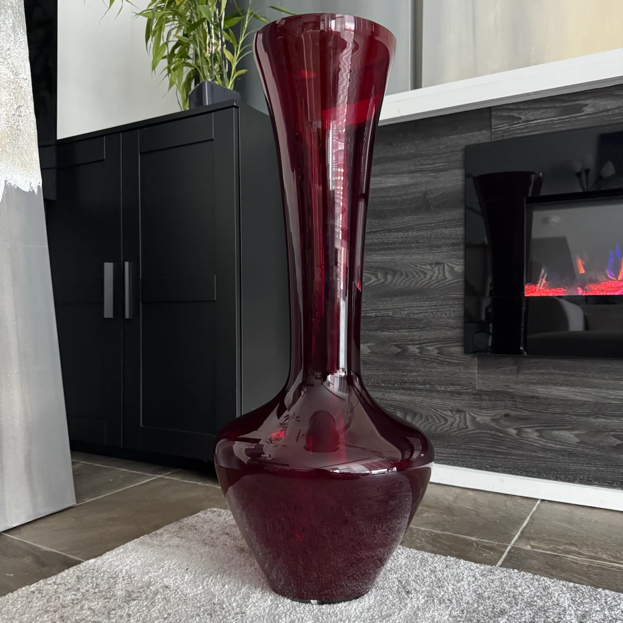 Tall Vintage 33.5” Red Glass Floor Vase Statement Piece - photo 2