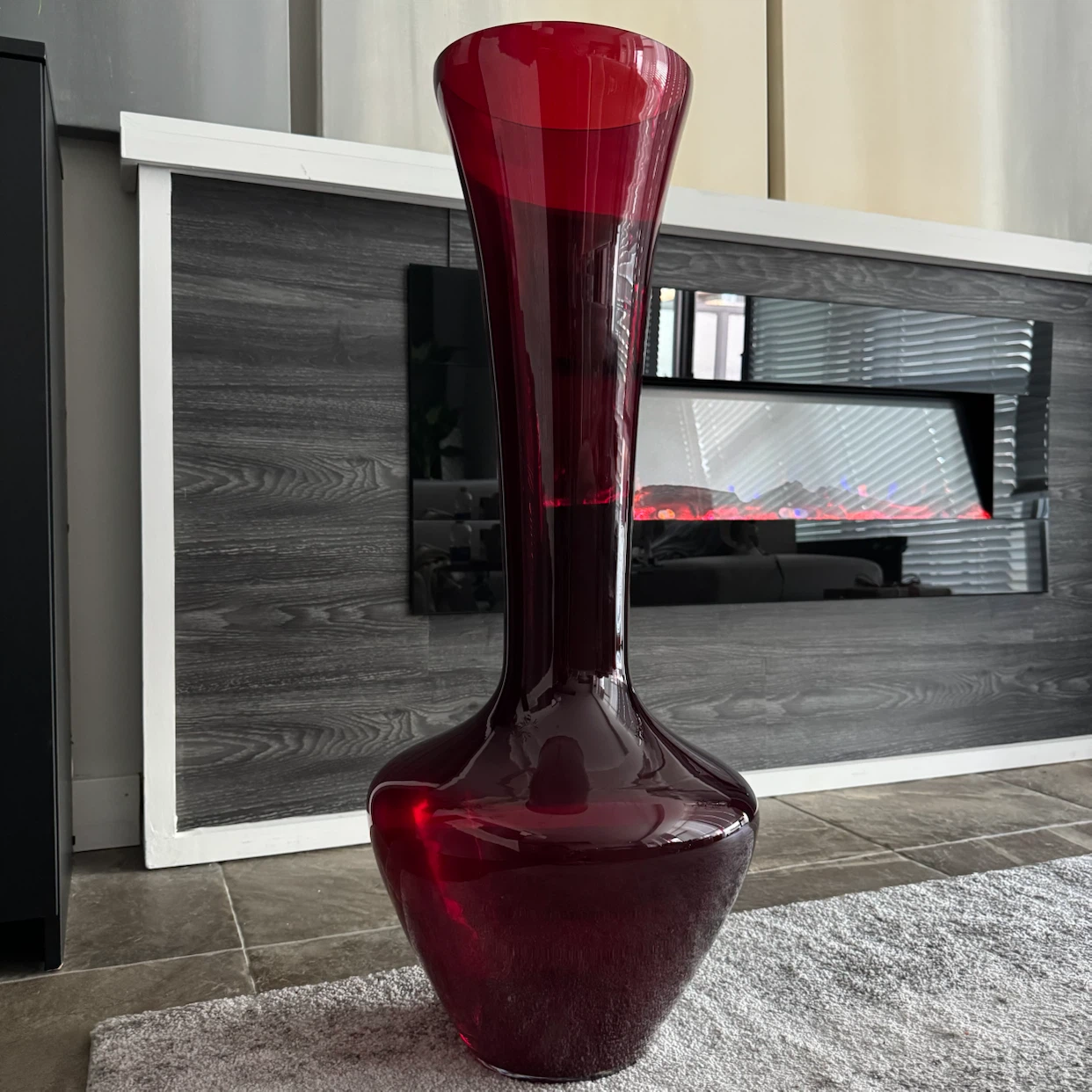 Tall Vintage 33.5” Red Glass Floor Vase Statement Piece - photo 3