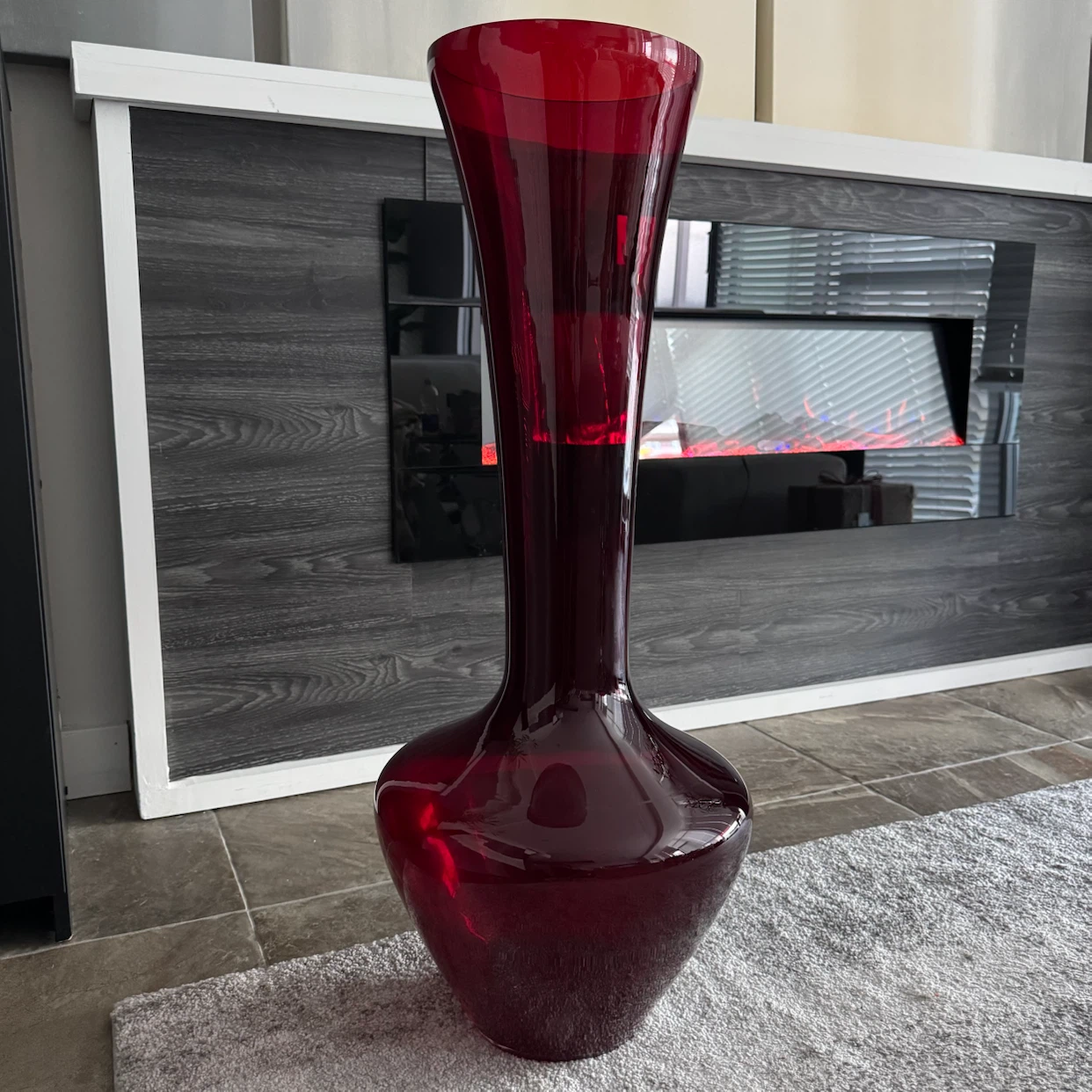 Tall Vintage 33.5” Red Glass Floor Vase Statement Piece - photo 4