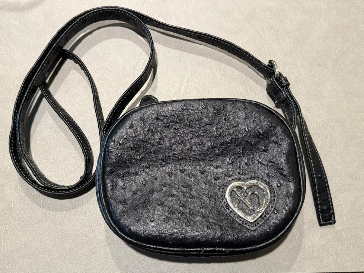 Black Ostrich-Texture Mini Crossbody Bag