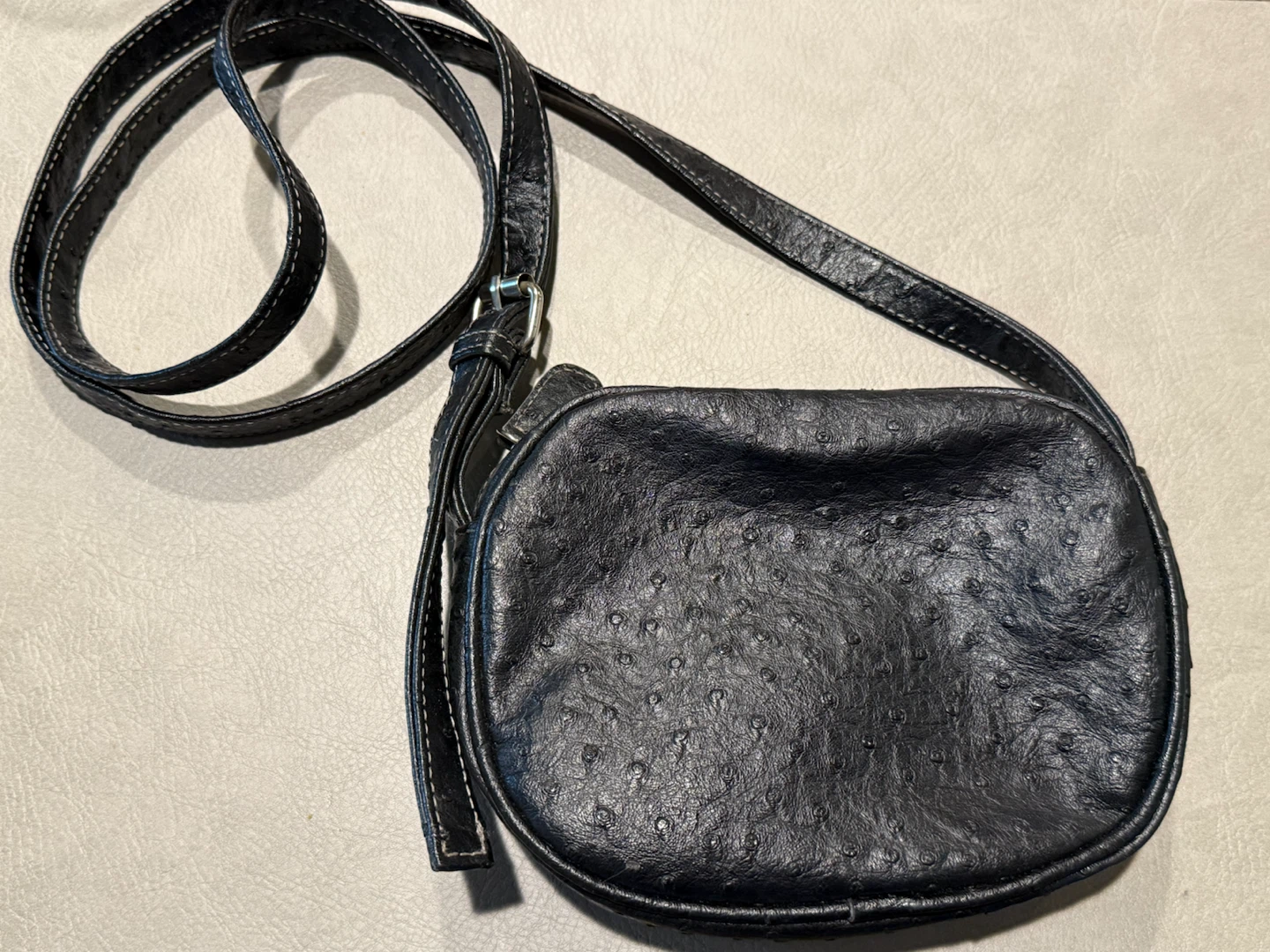 Black Ostrich-Texture Mini Crossbody Bag - photo 3