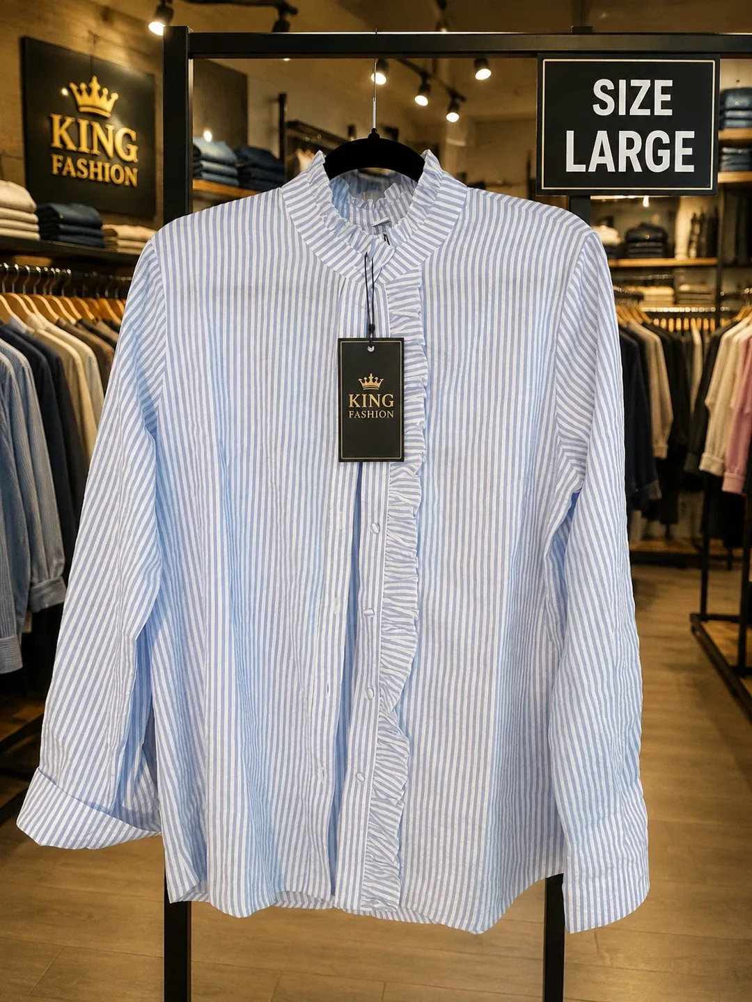 King Fashion Striped Ruffle Blouse