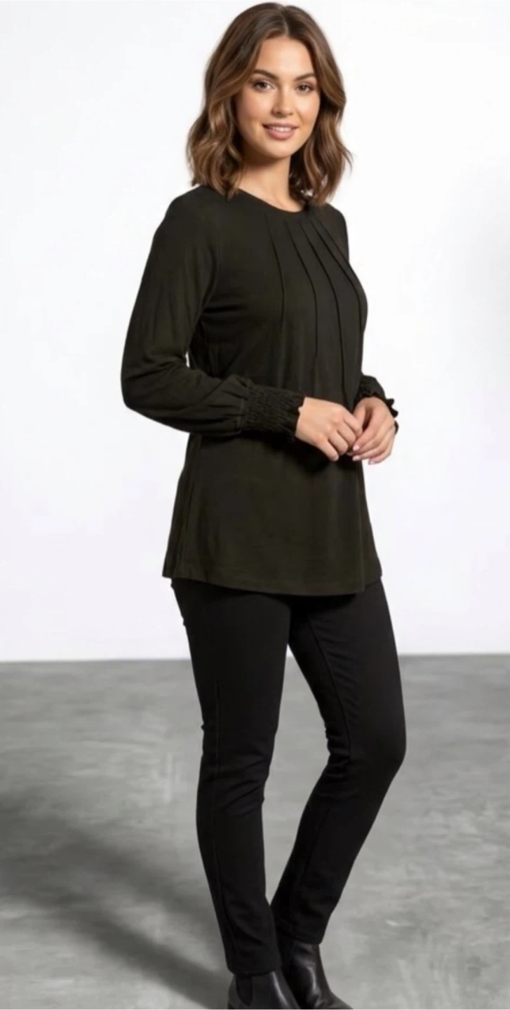 Black Pleated Long Sleeve Top - photo 2