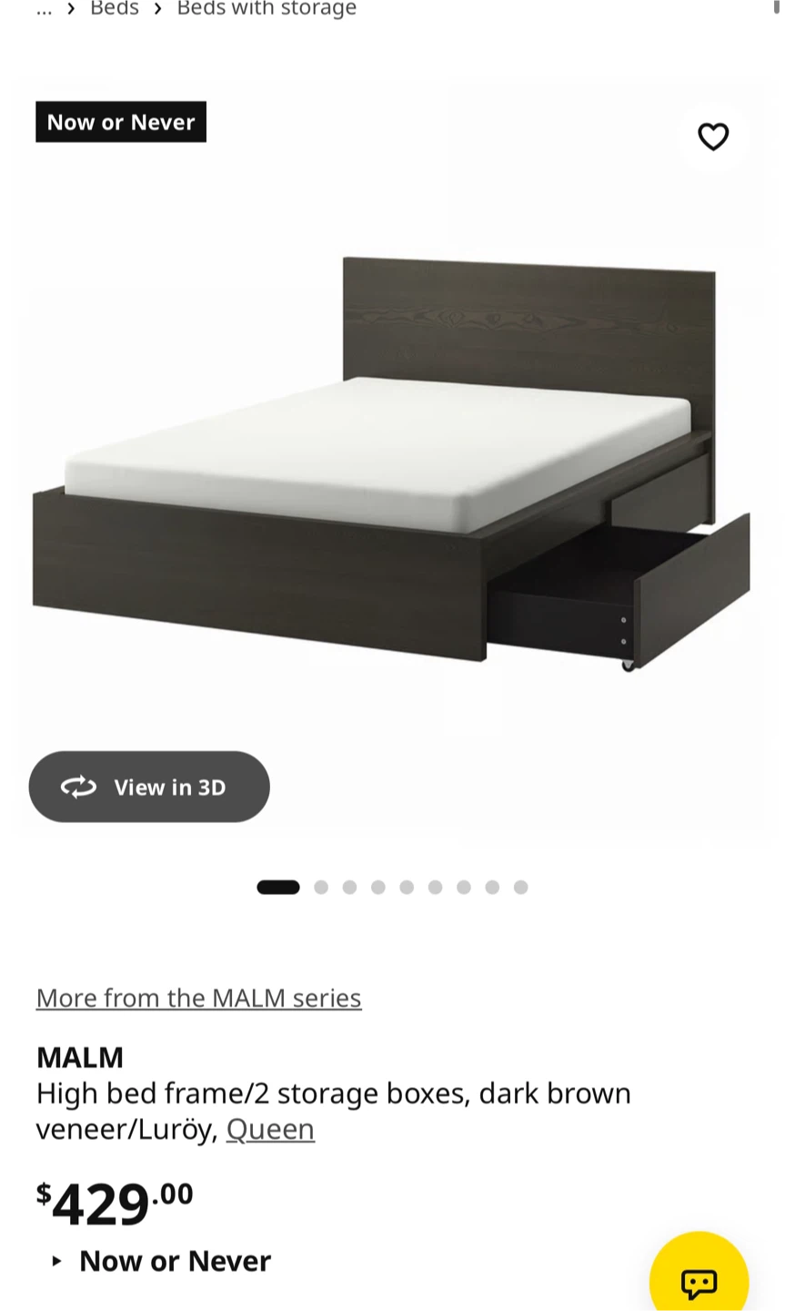 IKEA MALM Queen Bed Frame with Mattress and Storage