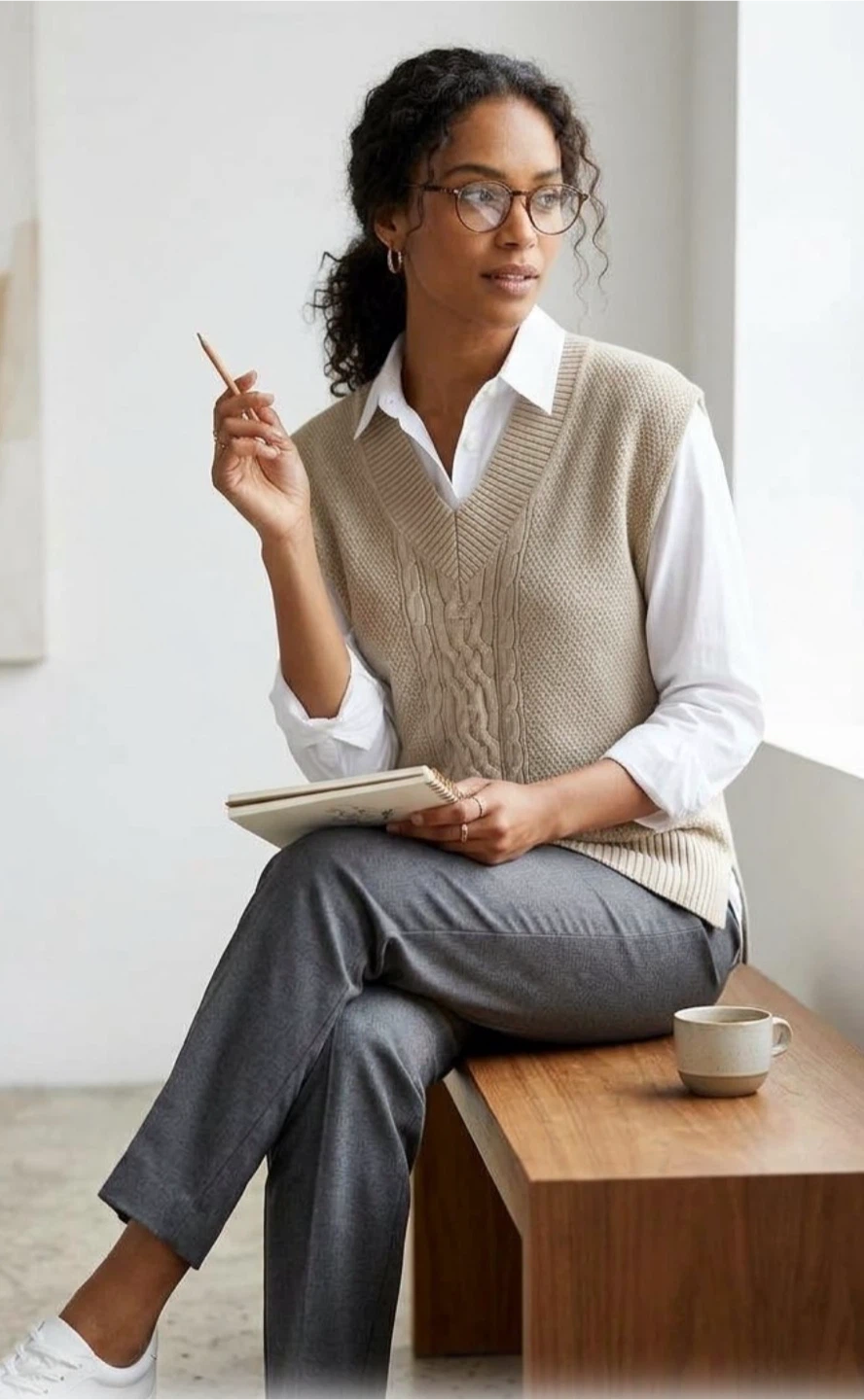 Beige Cable Knit Sweater Vest - photo 2