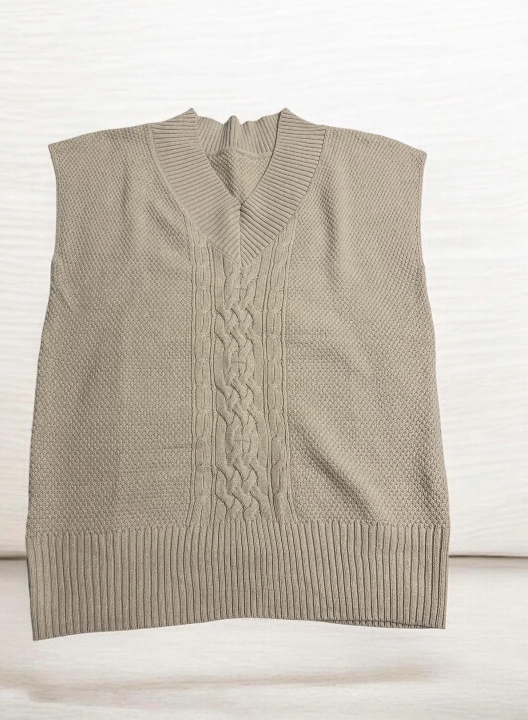 Beige Cable Knit Sweater Vest - photo 3
