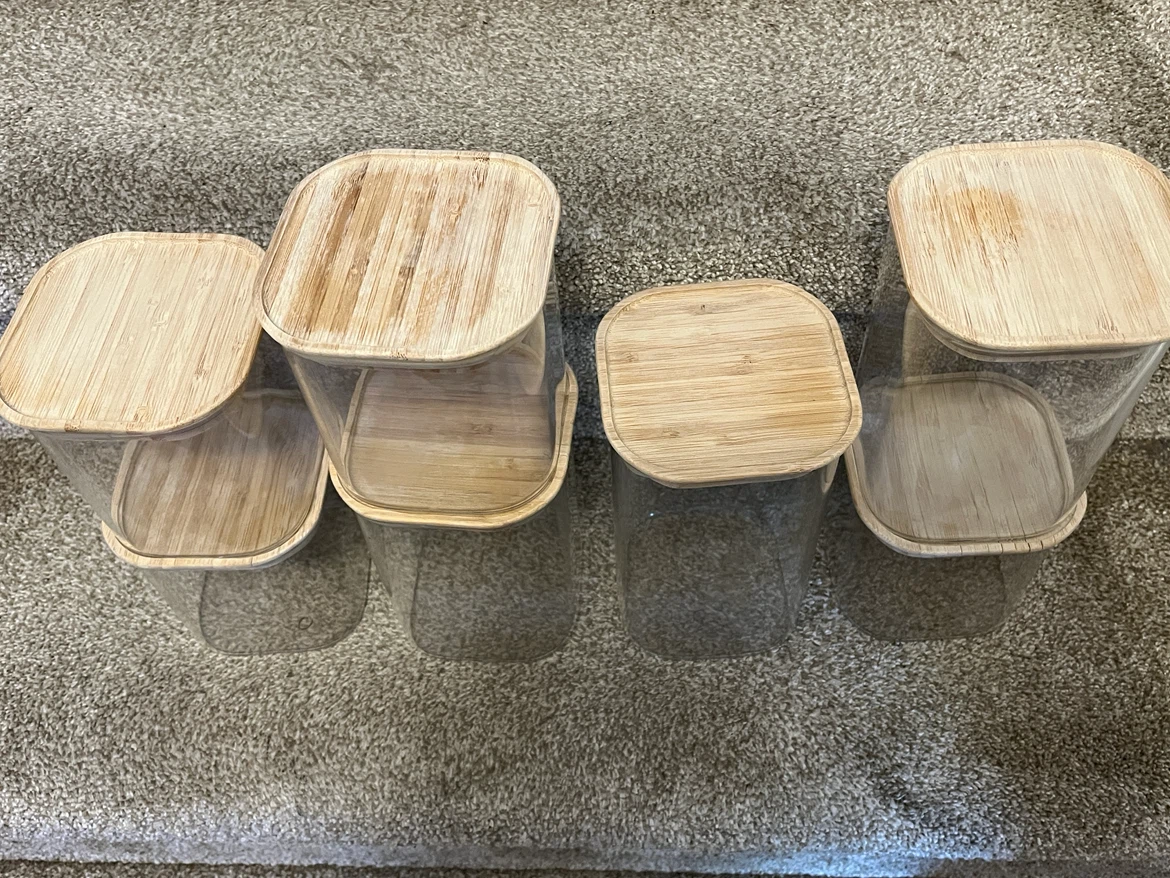 Set of 7 Bamboo Lid Glass Storage Canisters - photo 2