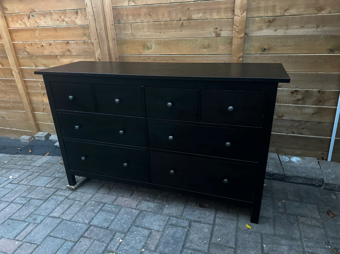 8‑Drawer Black Dresser — Solid Natural Wood, Great Condition