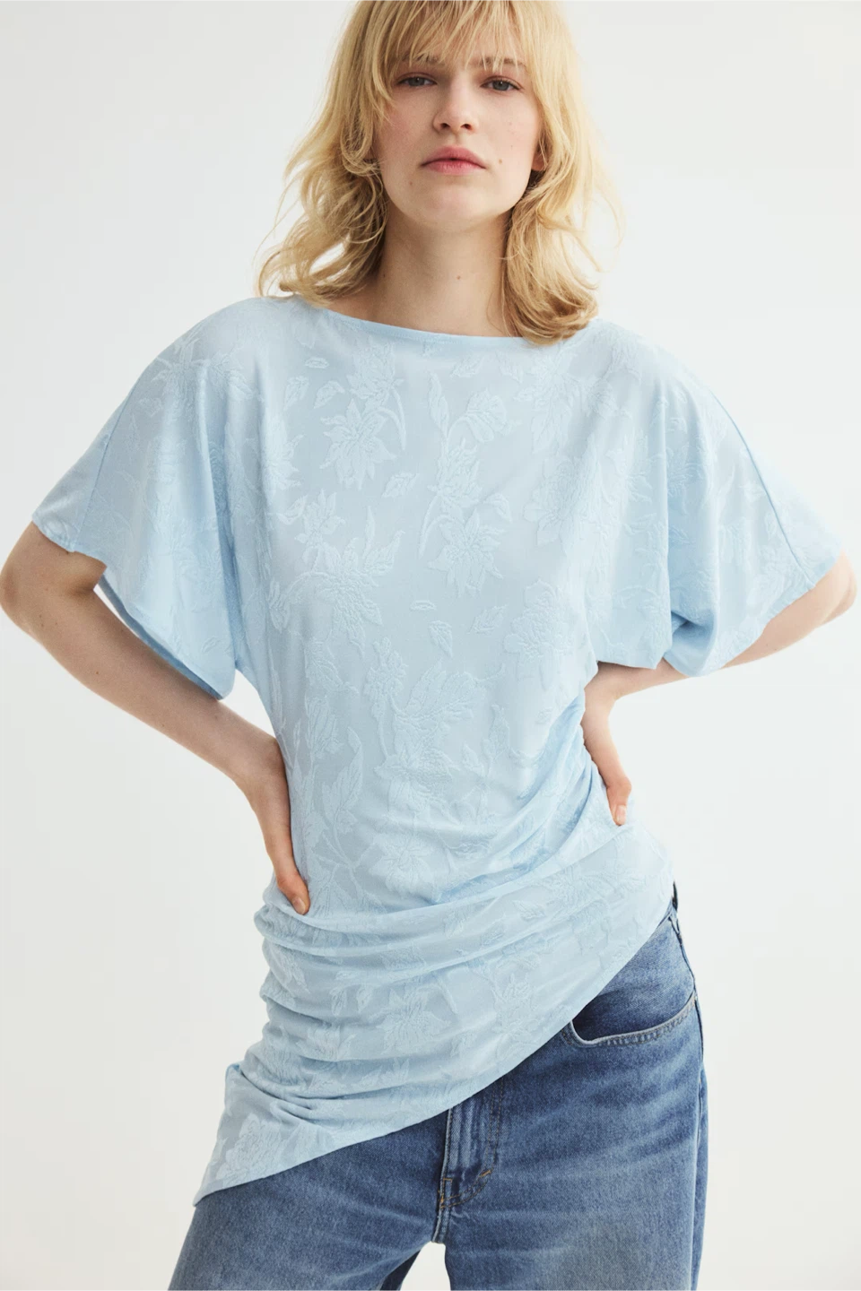 H&M Light Blue Floral Jacquard Blouse
