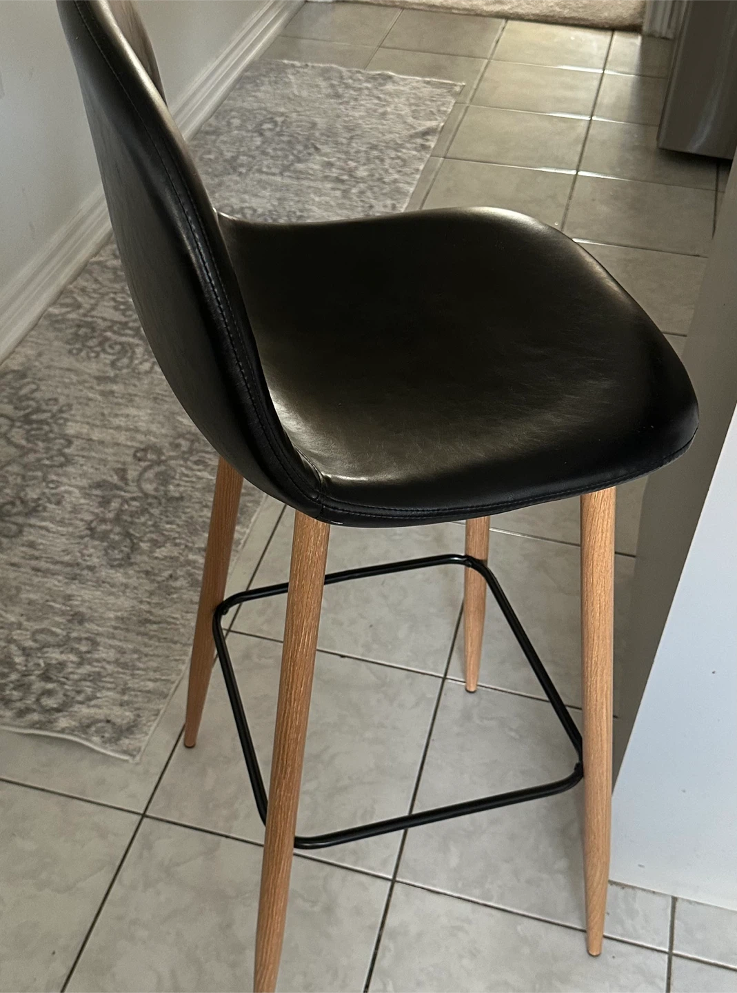 Modern Black Faux Leather Bar Stool - photo 2