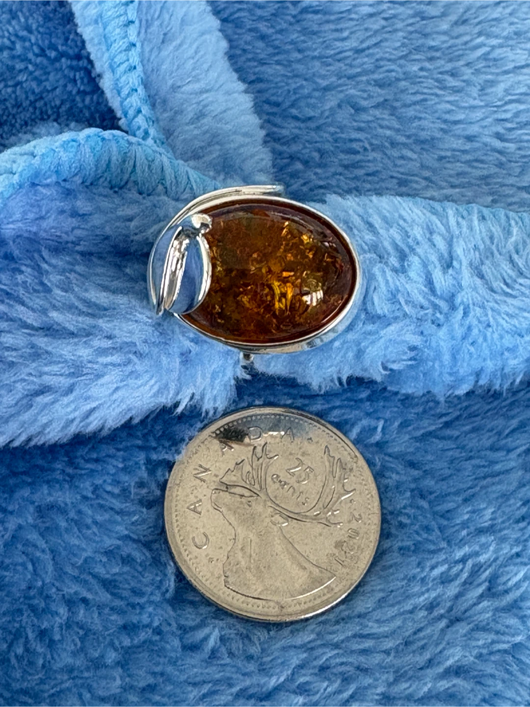Sterling Silver and Amber Adjustable Ring - photo 2