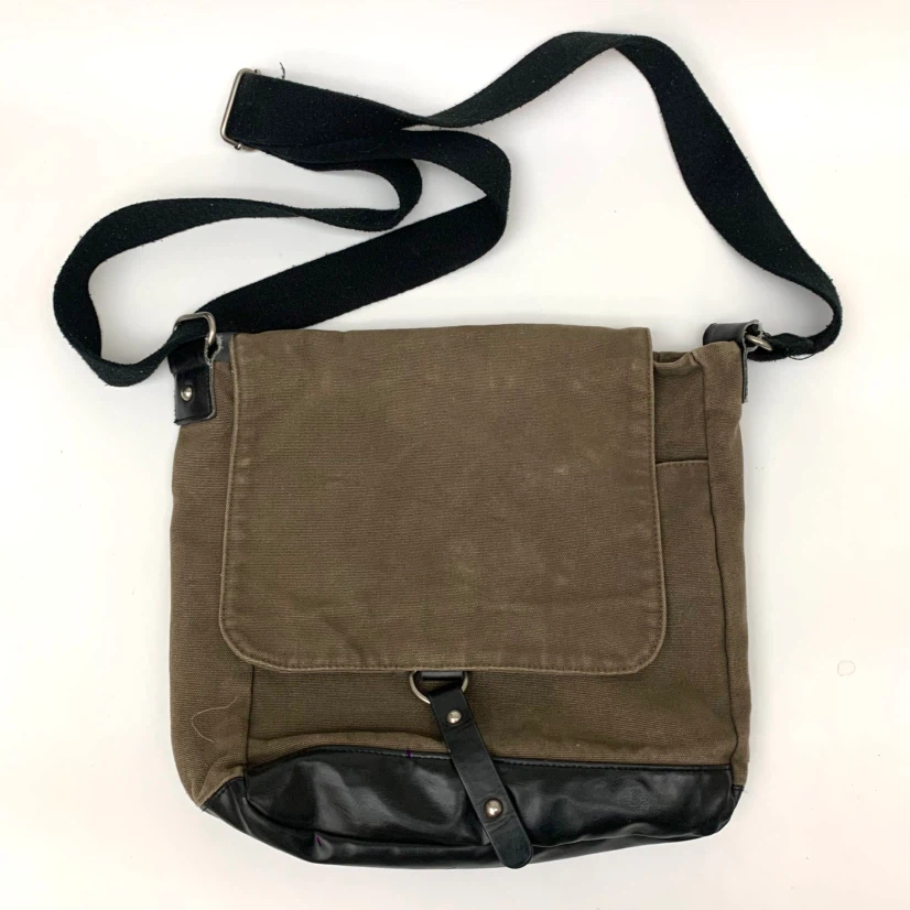 Canvas and Faux Leather Messenger Bag