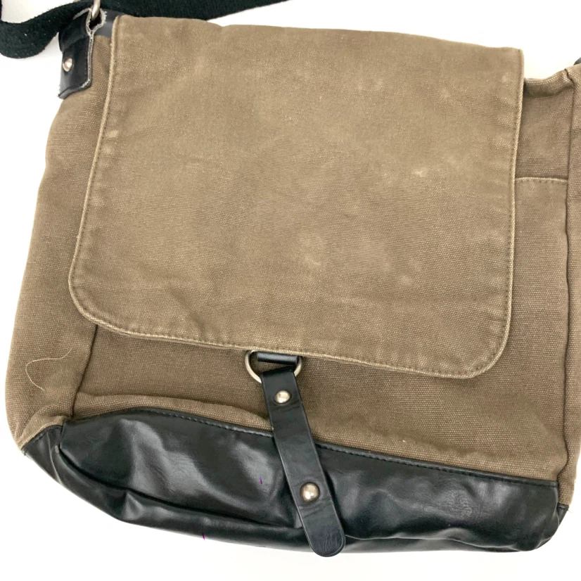 Canvas and Faux Leather Messenger Bag - photo 2