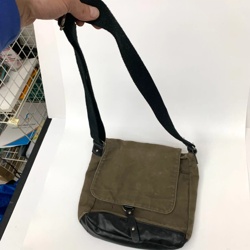 Canvas and Faux Leather Messenger Bag - photo 5