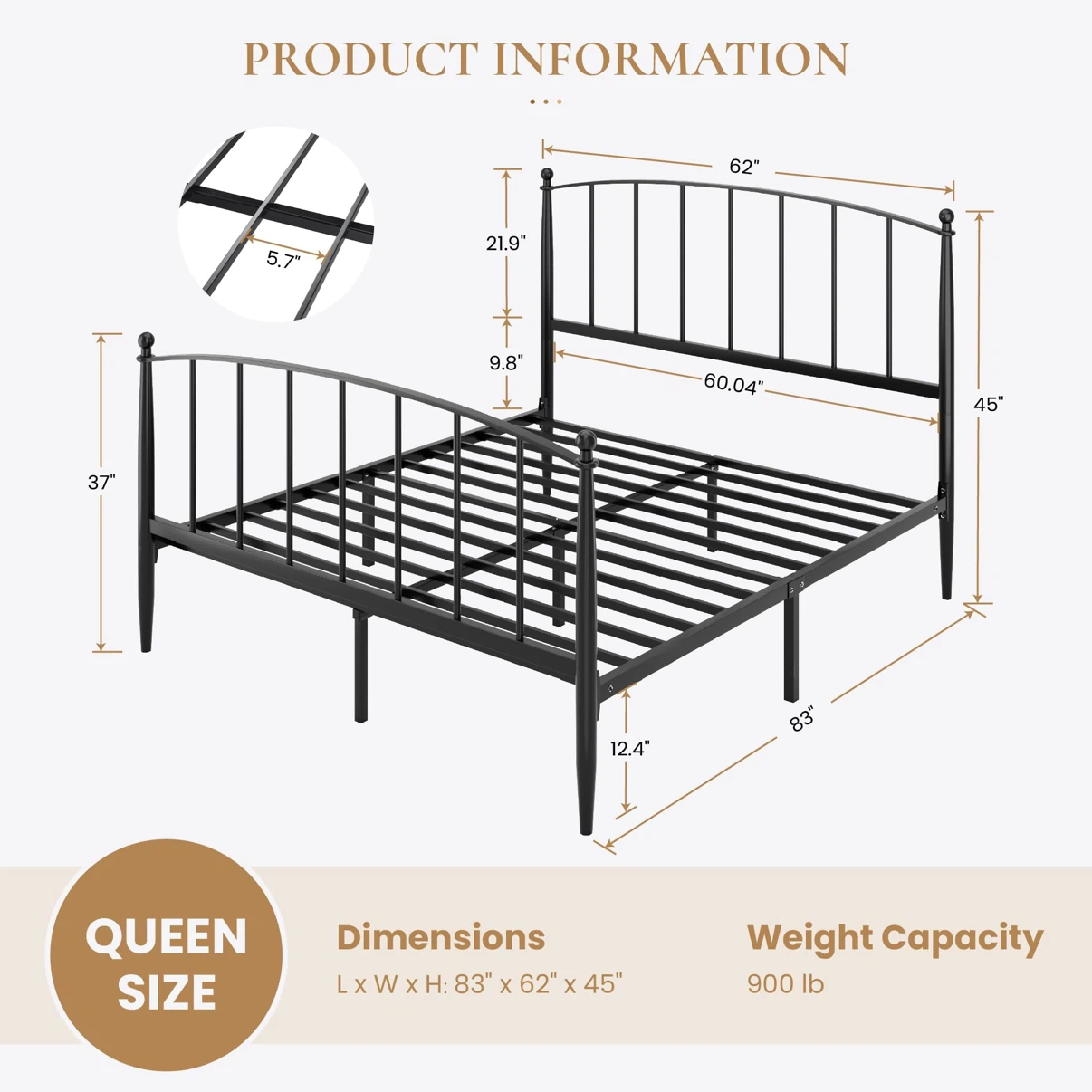 SHA CERLIN Queen Metal Bed Frame - photo 2