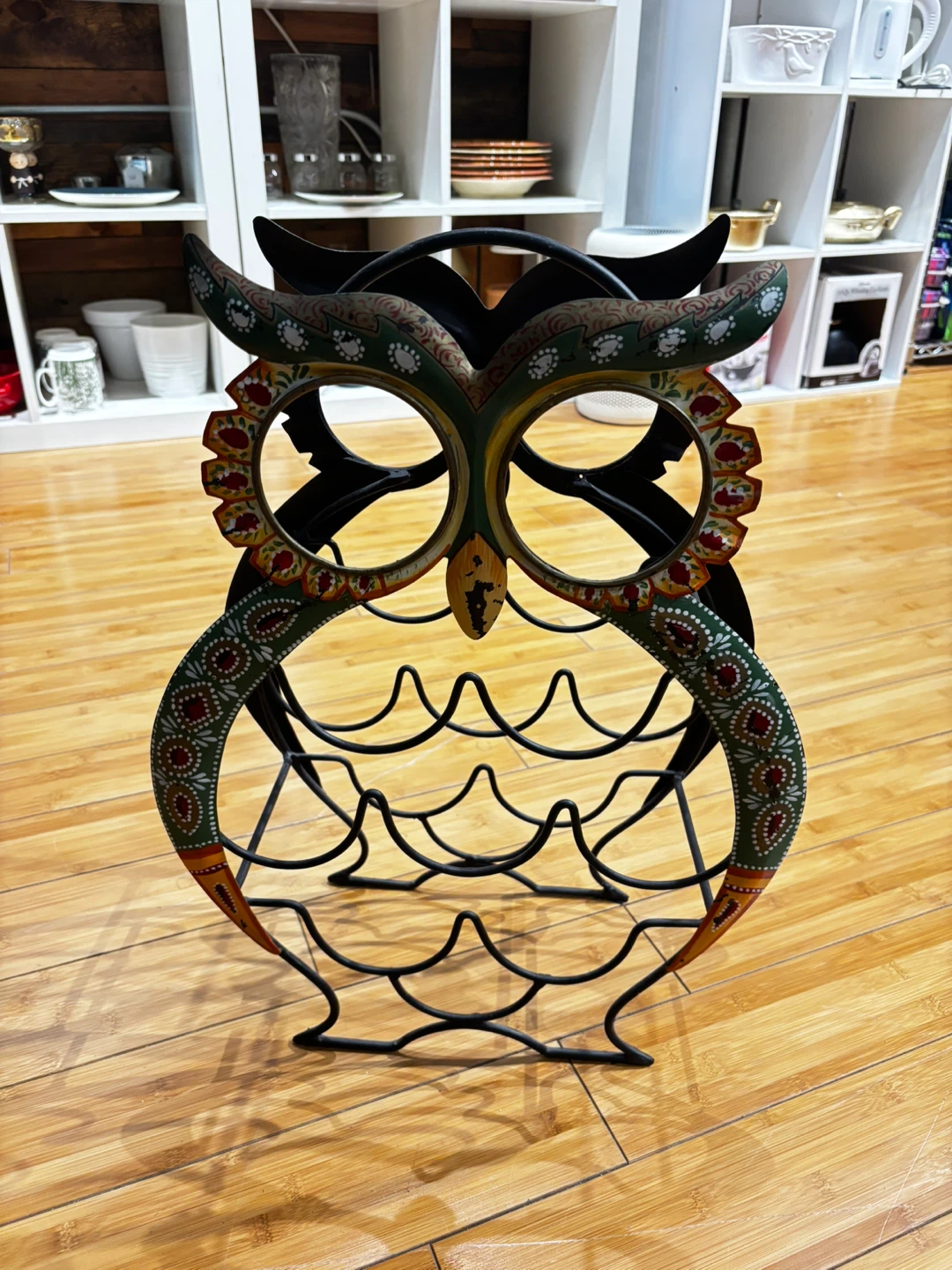 Hand-painted Metal Owl Wine Rack