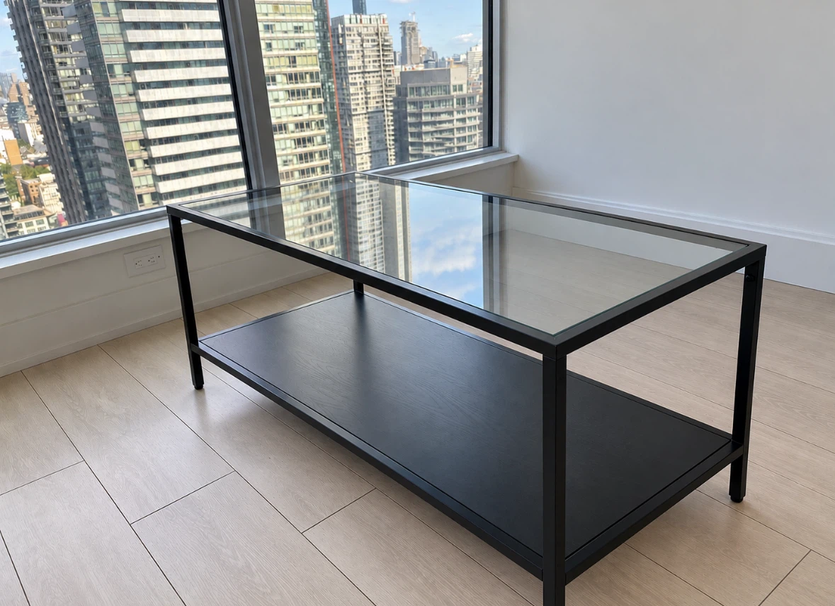 Black Metal and Glass Coffee Table