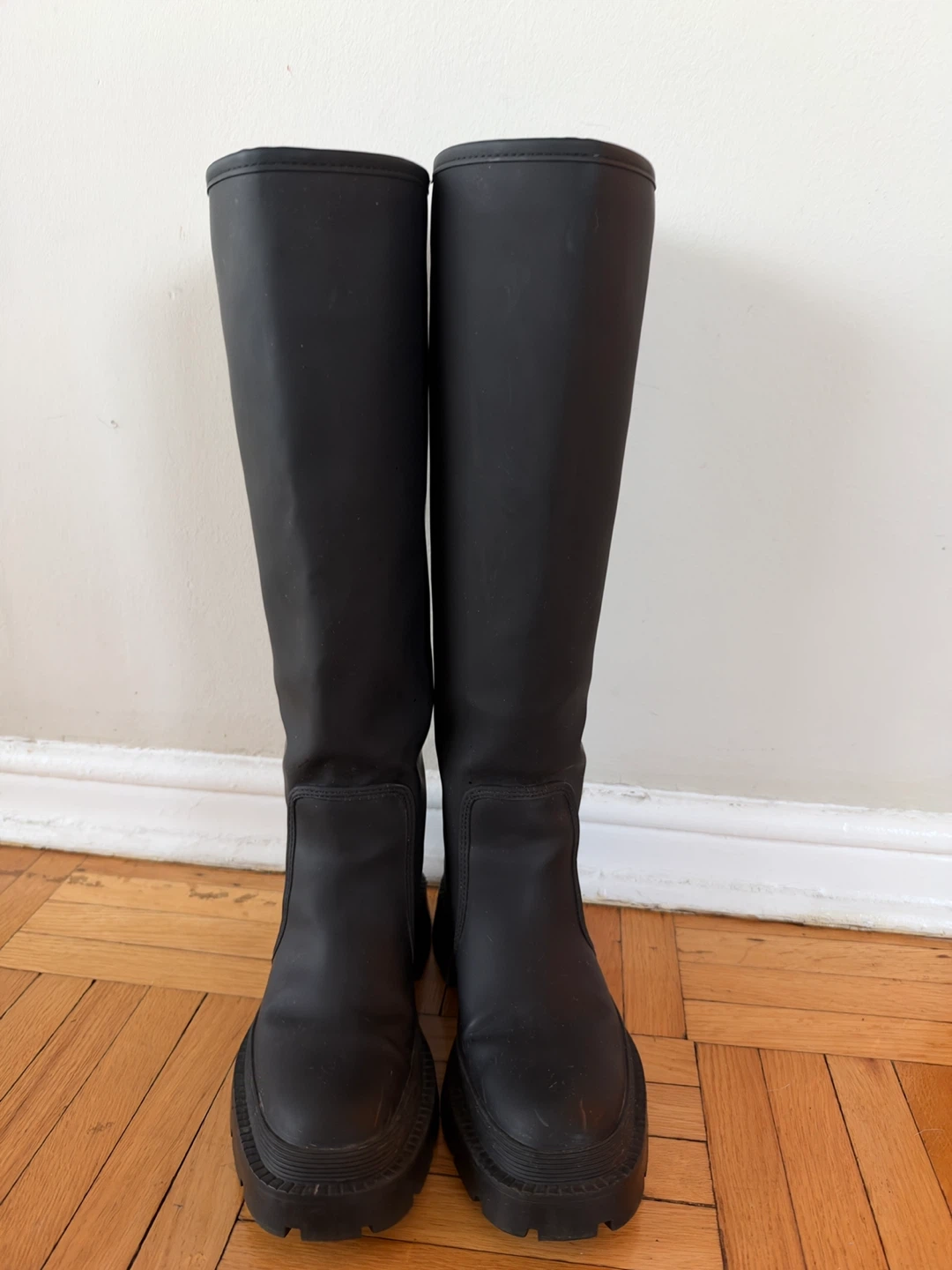 Zara Black Rubber Knee-High Boots