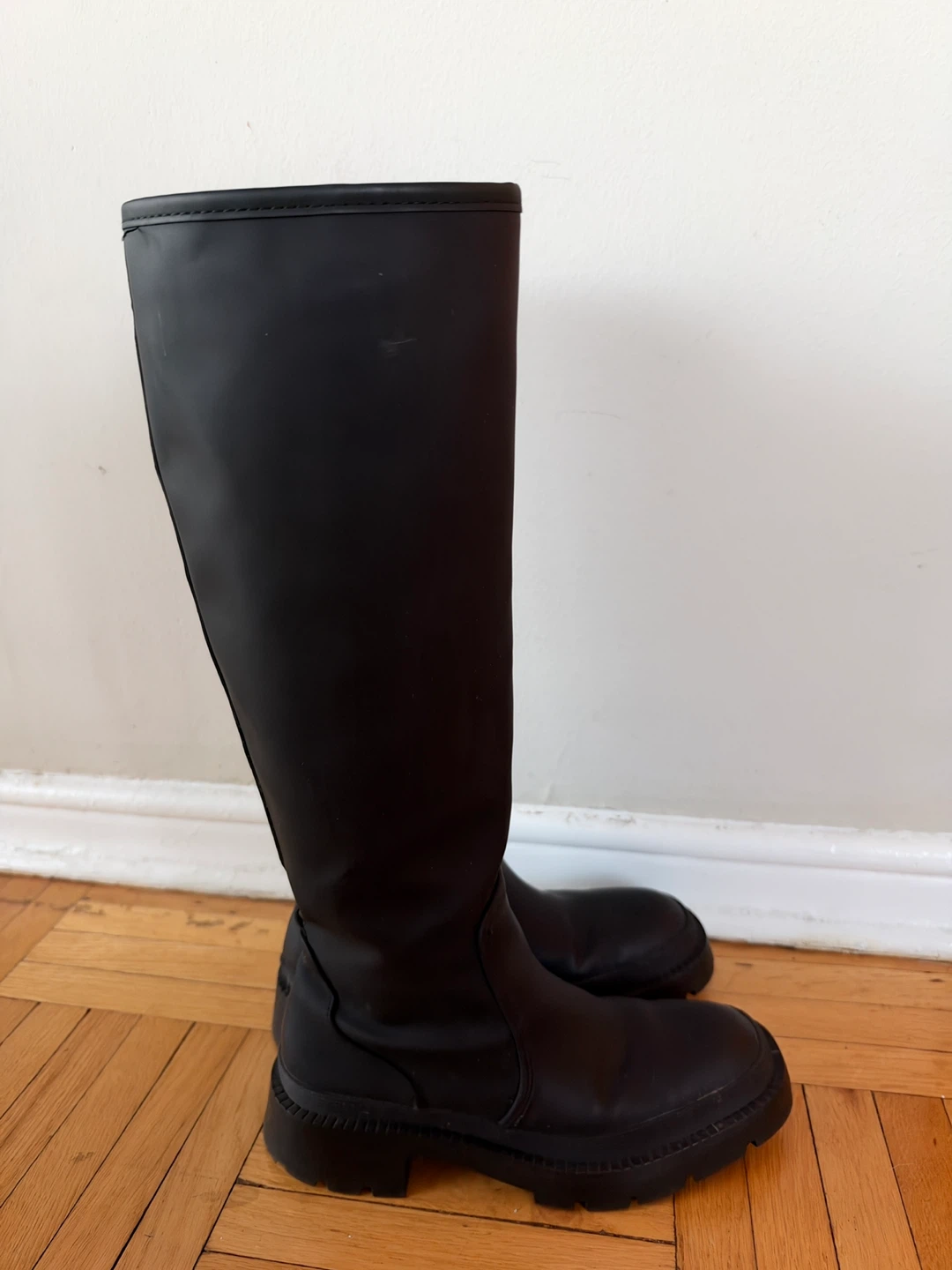 Zara Black Rubber Knee-High Boots - photo 2