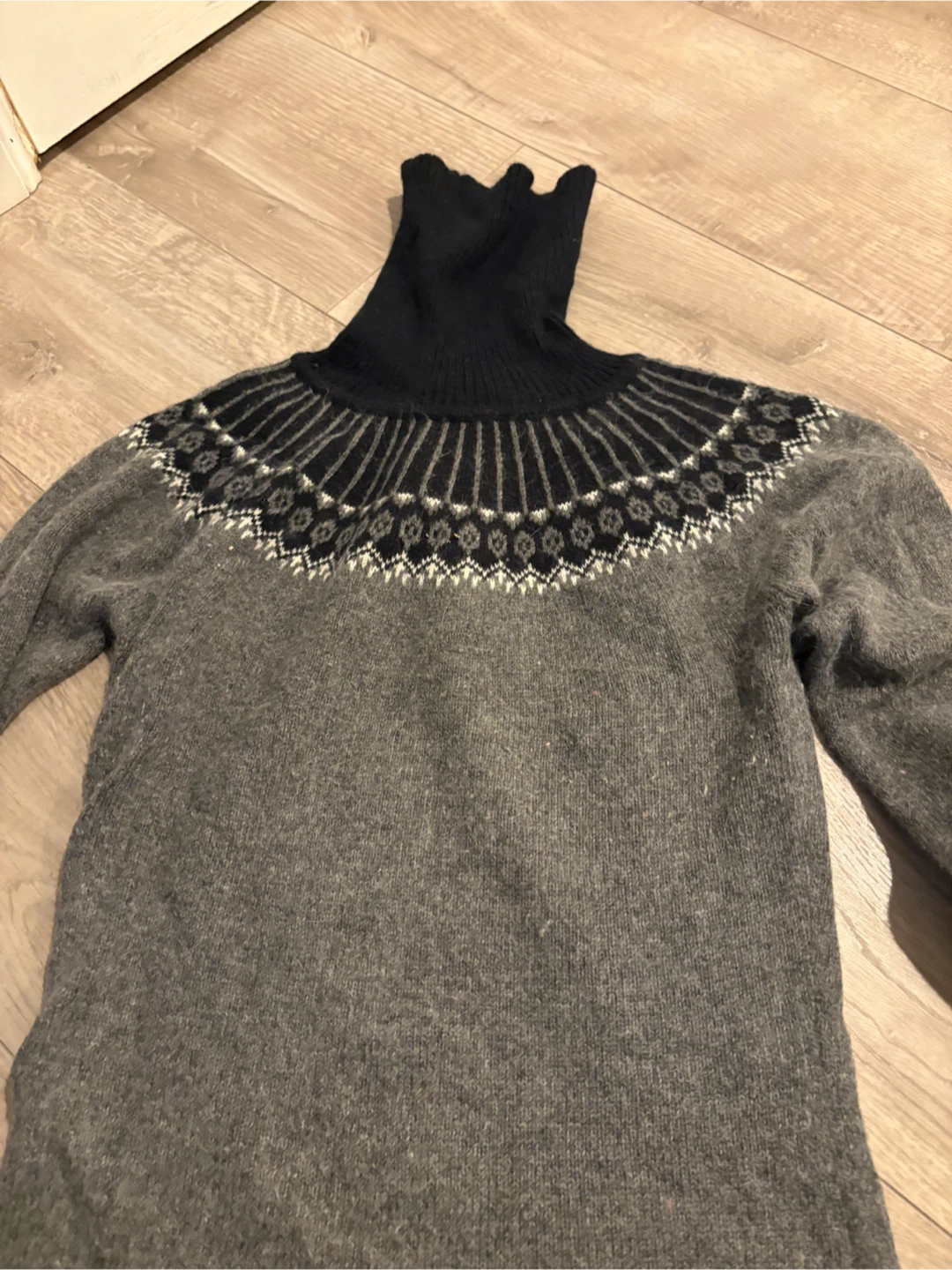JACOB Grey and Black Fair Isle Turtleneck Sweater