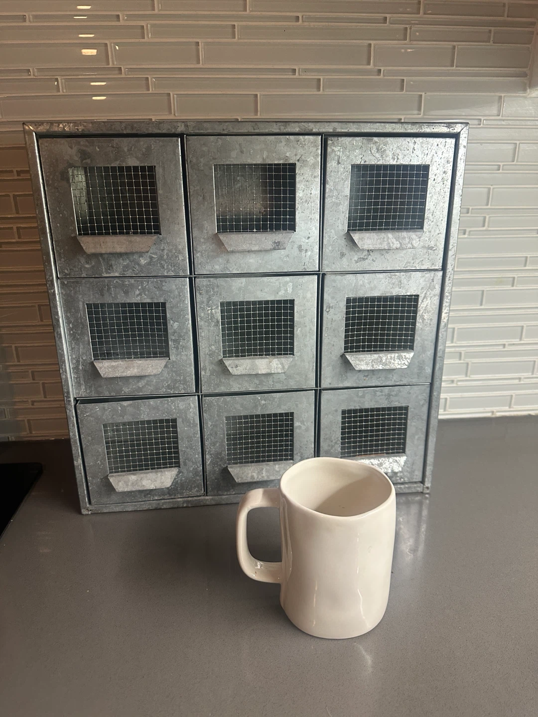 VINTAGE GALVANIZED STEEL STORAGE BOX BIN ORGANIZER SHELF