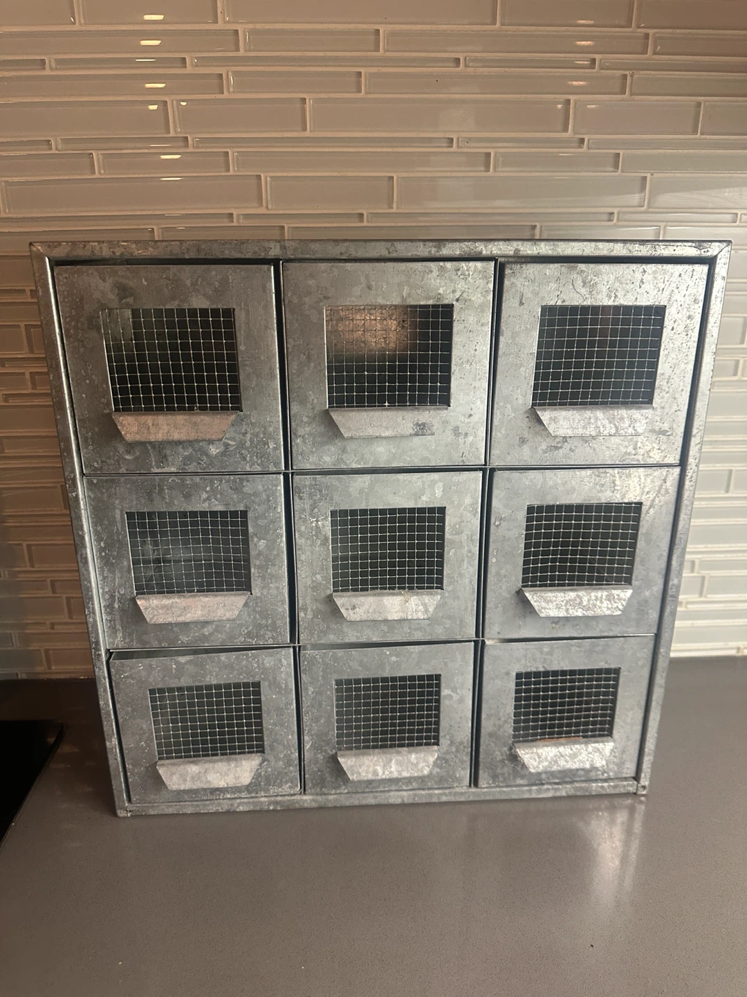 VINTAGE GALVANIZED STEEL STORAGE BOX BIN ORGANIZER SHELF - photo 4