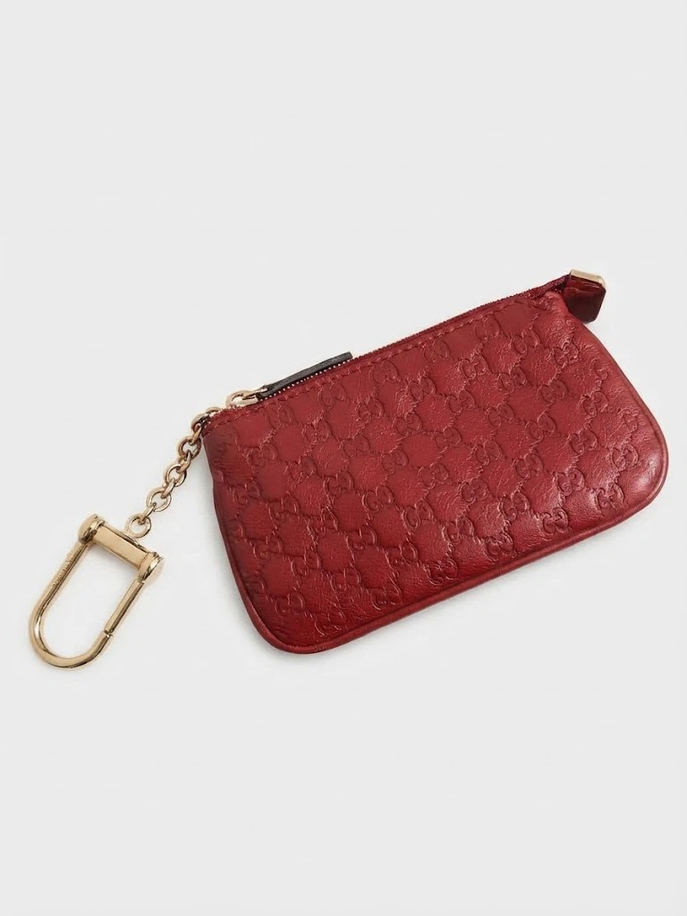 GUCCI Red Micro Guccissima Pochette Key Coin Case Cardholder
