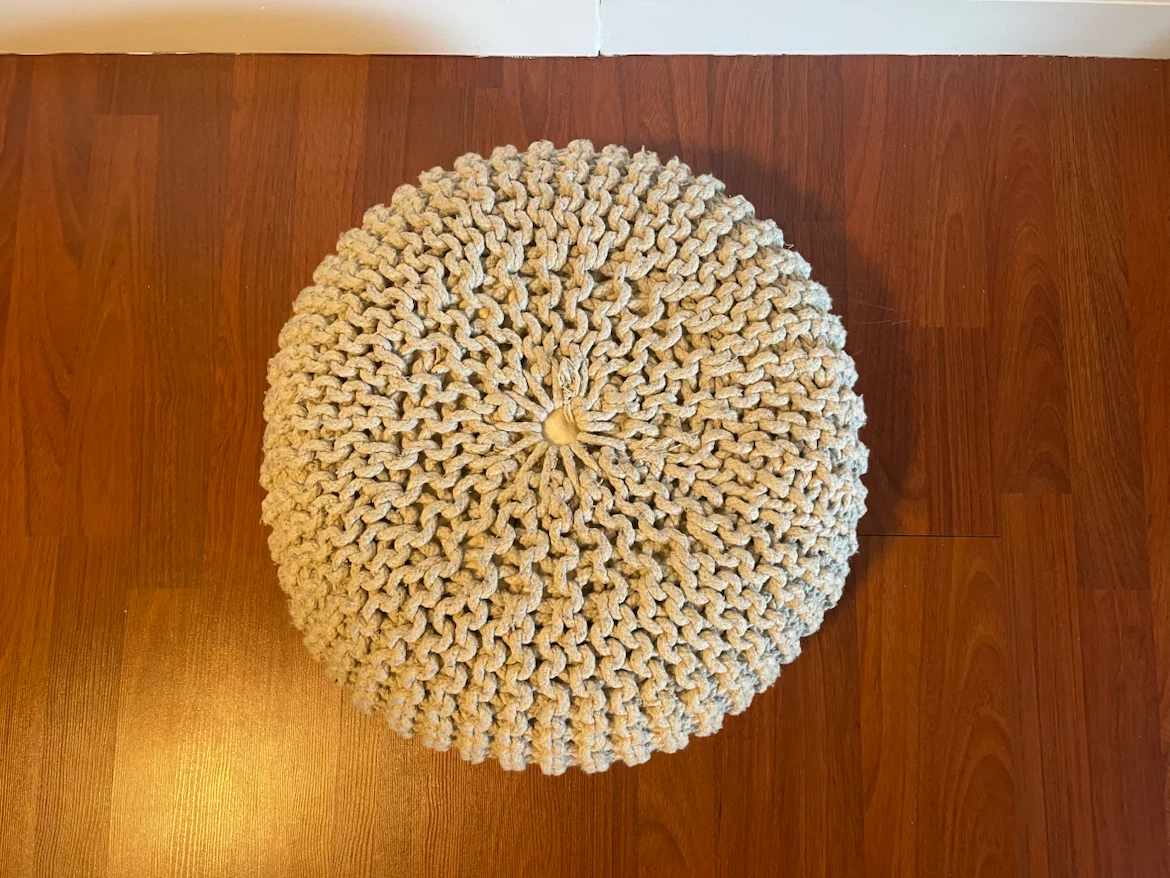 Beige Knitted Floor Pouf