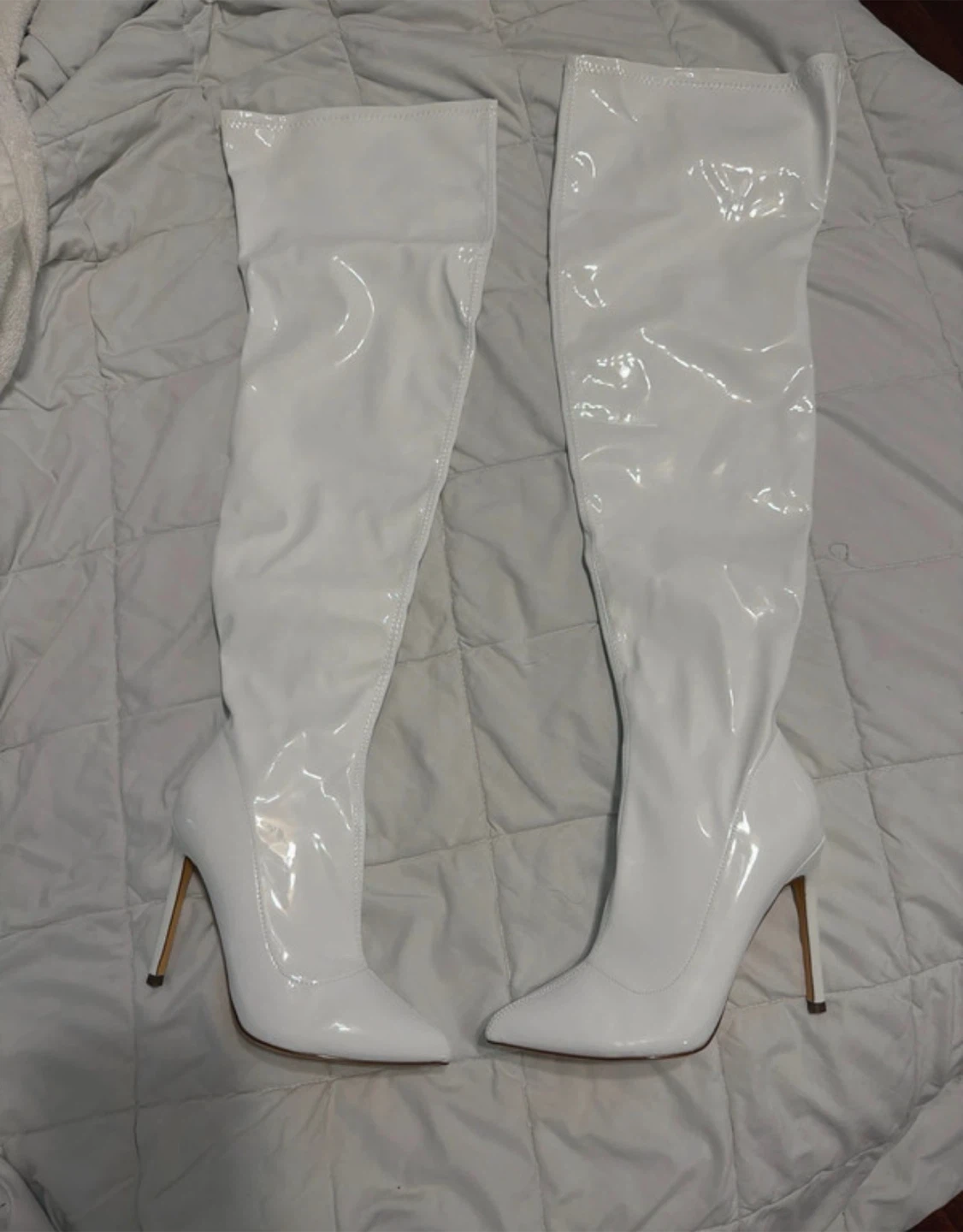 White Patent Over-The-Knee Stiletto Boots