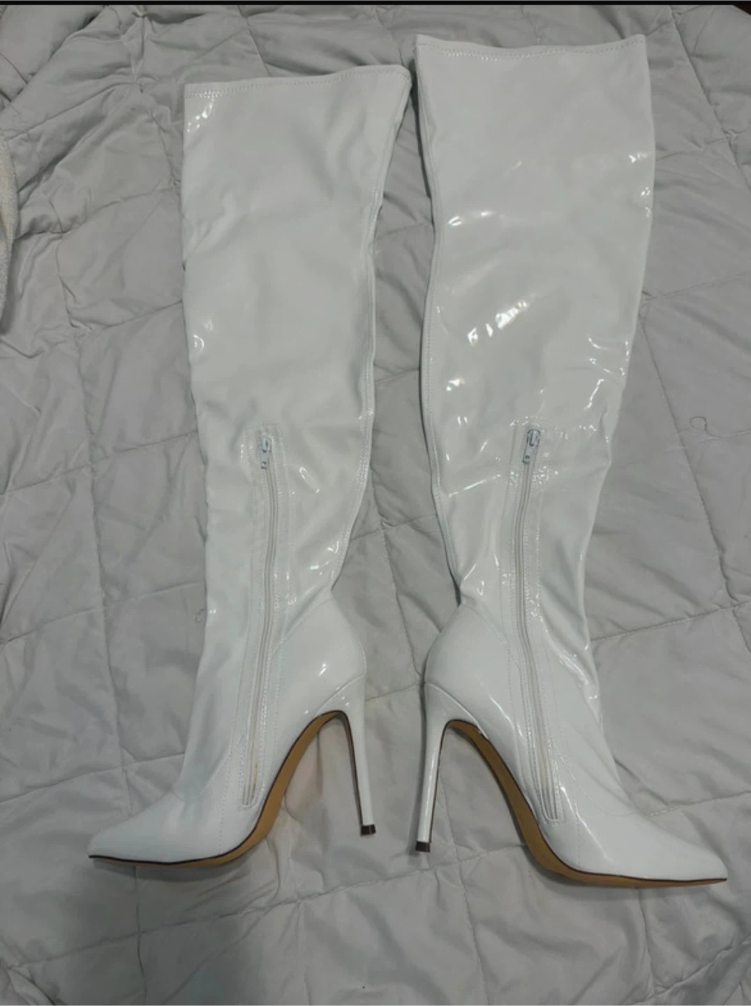 White Patent Over-The-Knee Stiletto Boots - photo 2