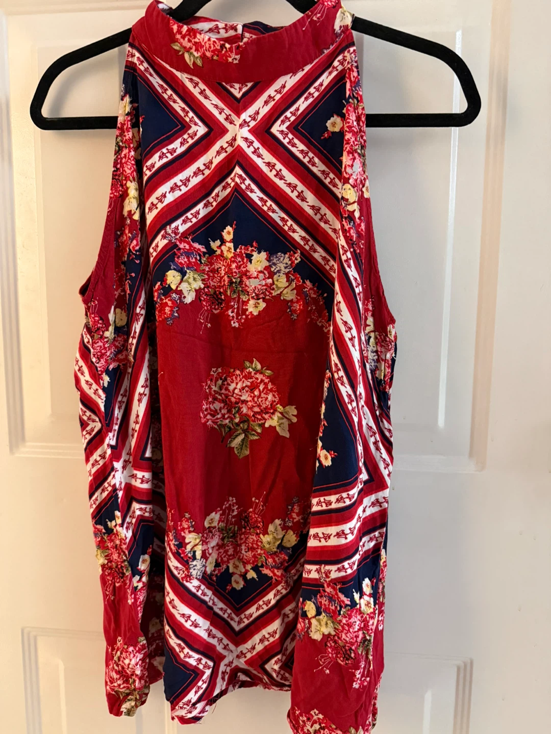 Red and Blue Floral Halter Top