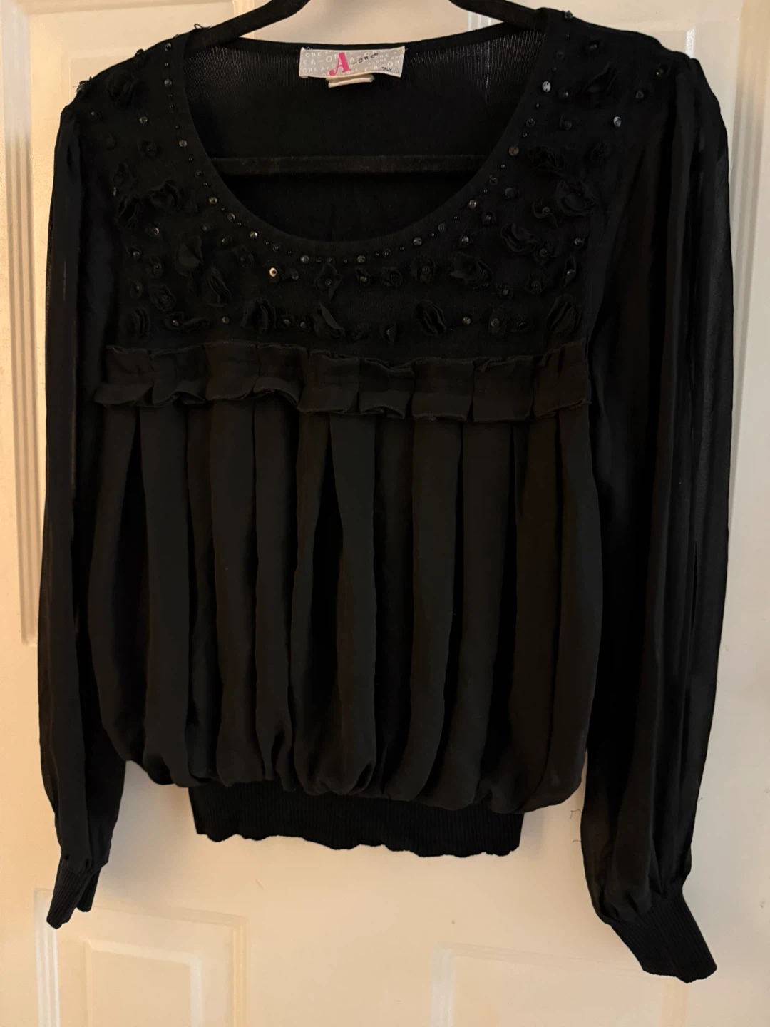 One-on-One Black Embellished Blouse