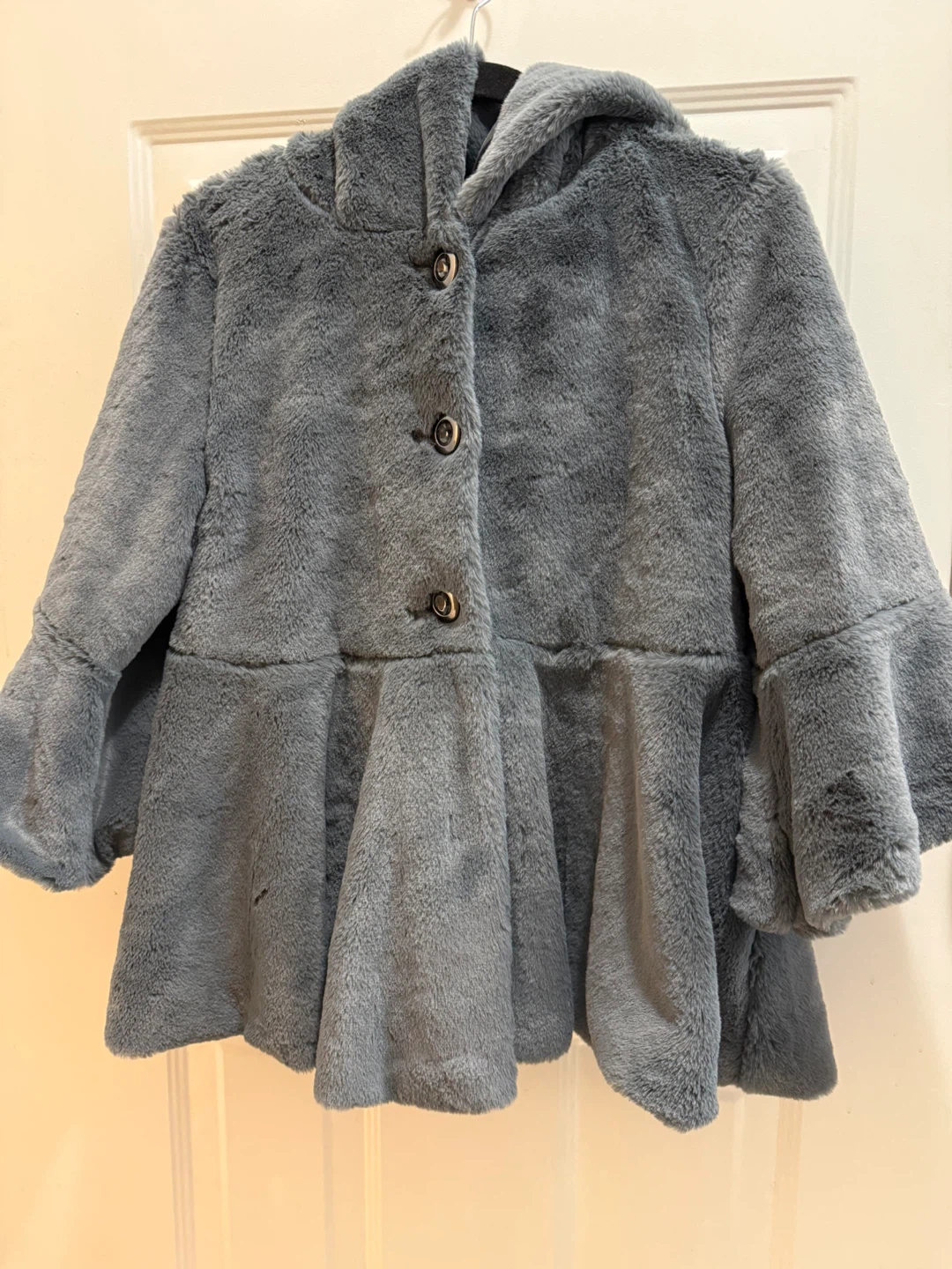 Grey Faux Fur Hooded Coat