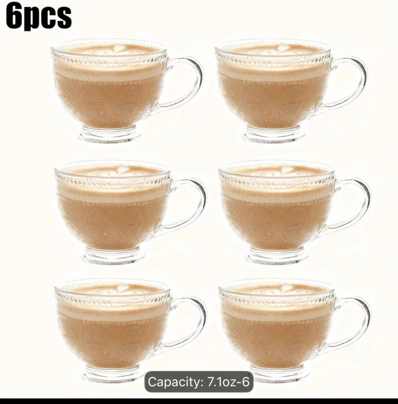 Set of 6 Glass Coffee Cups