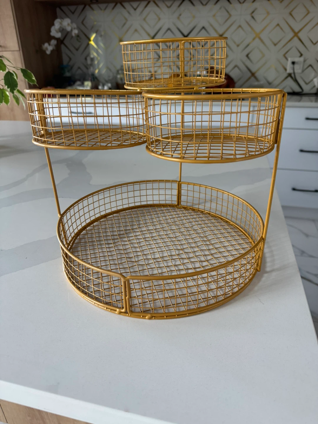 Gold Metal 3-Tier Storage Basket Rack