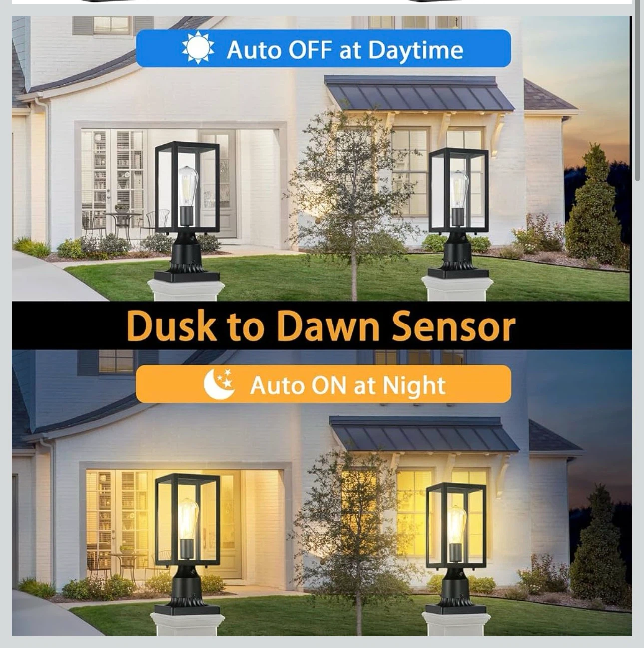 Set of 2 Dusk to Dawn Outdoor Post Lights HARDWIRED - photo 2