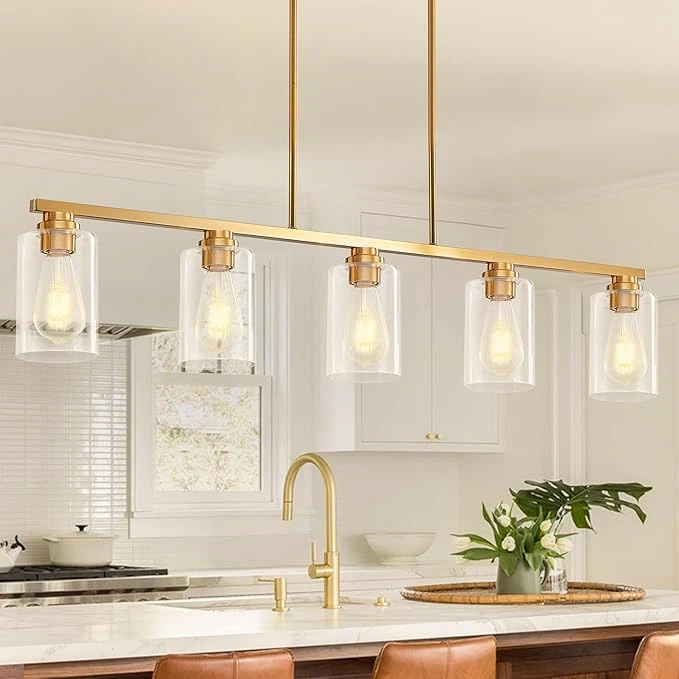 5-Light Gold Kitchen Island Linear Chandelier