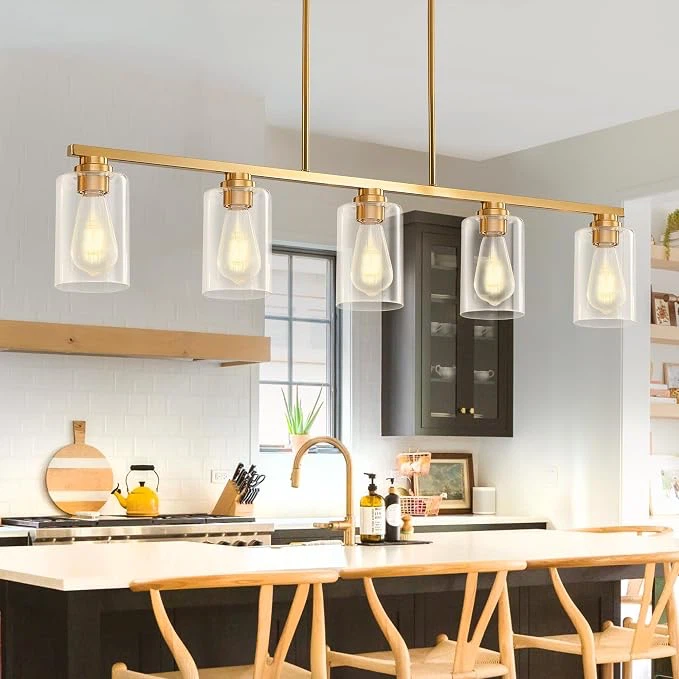 5-Light Gold Kitchen Island Linear Chandelier - photo 2