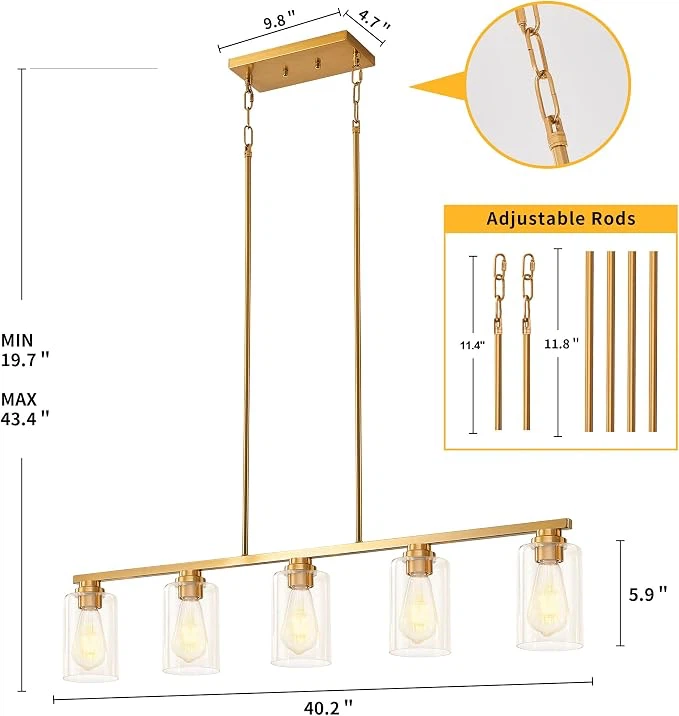 5-Light Gold Kitchen Island Linear Chandelier - photo 4