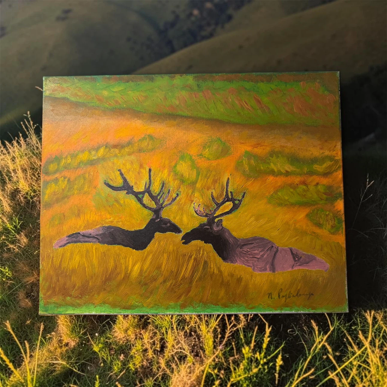 Original Elk Meadow Oil Painting