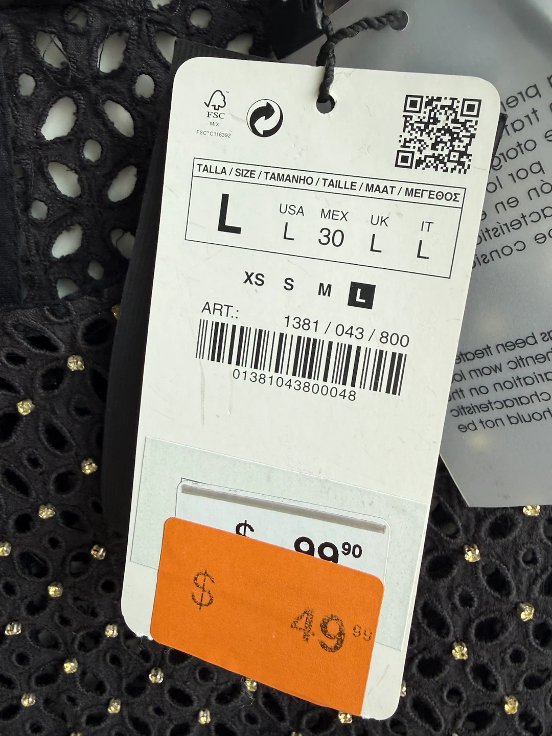 Zara Woman black eyelet top size L petites - photo 2